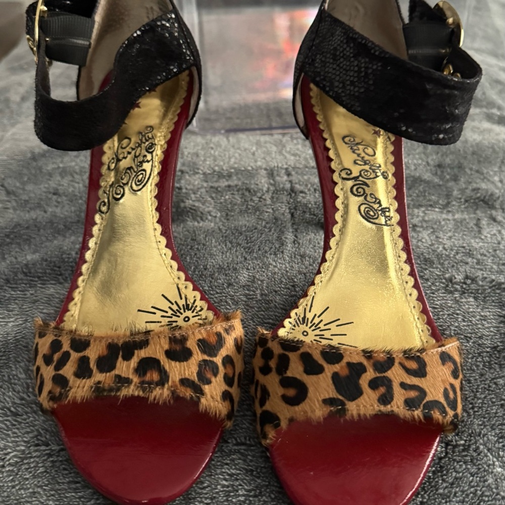 Naughty Monkey Leopard Print, black, rad and gold buckle Women's